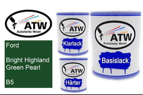 Ford, Bright Highland Green Pearl, B5: 1L Lackdose + 1L Klarlack + 500ml Härter - Set, von ATW Autoteile West.